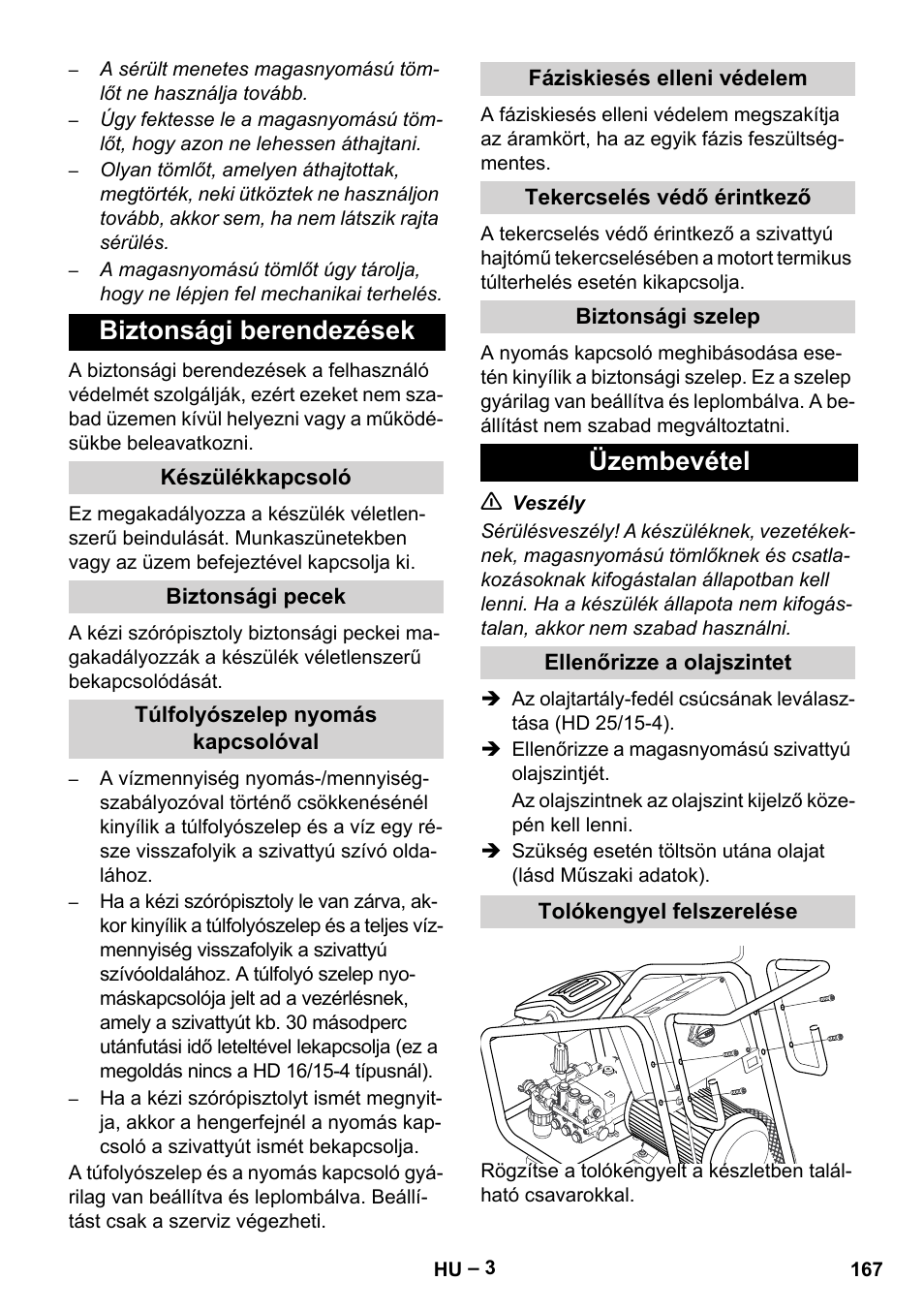 Biztonsági berendezések, Üzembevétel | Karcher HD 16-15-4 Cage Plus User Manual | Page 167 / 316