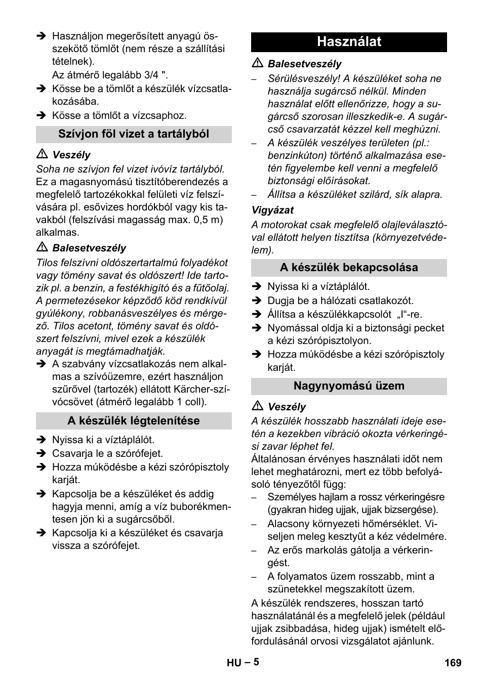 Használat | Karcher HD 16-15-4 Cage Plus User Manual | Page 169 / 316