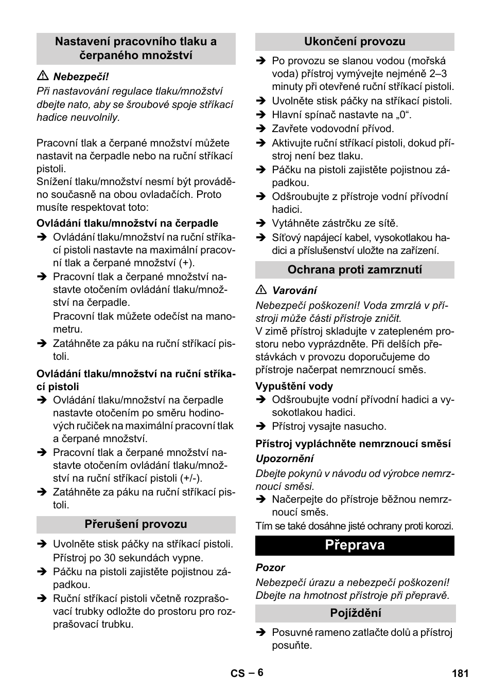 Přeprava | Karcher HD 16-15-4 Cage Plus User Manual | Page 181 / 316