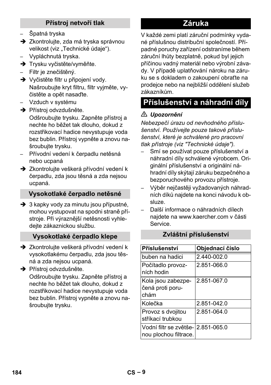 Záruka příslušenství a náhradní díly | Karcher HD 16-15-4 Cage Plus User Manual | Page 184 / 316