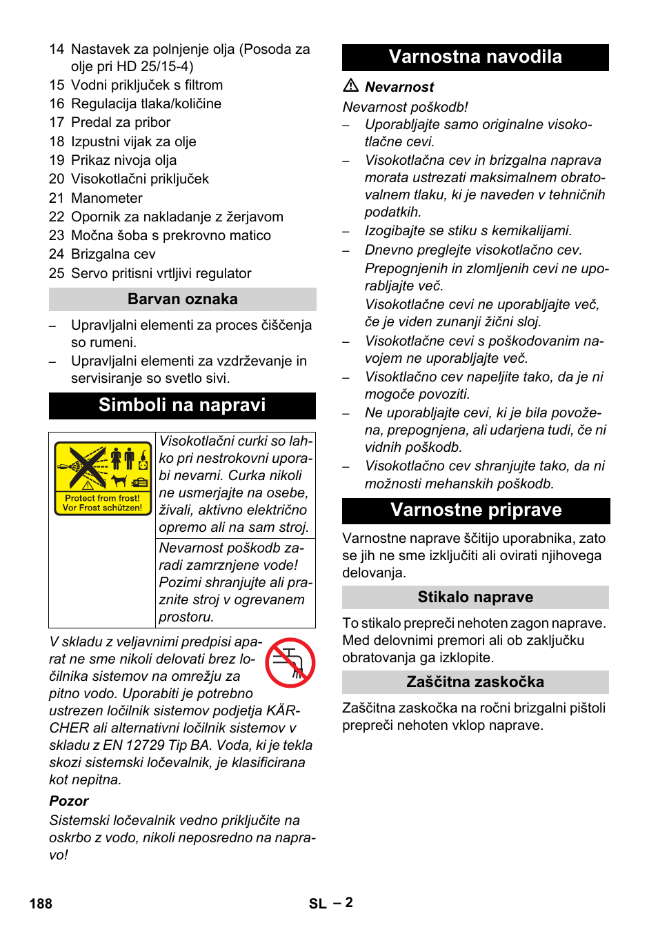 Simboli na napravi, Varnostna navodila varnostne priprave | Karcher HD 16-15-4 Cage Plus User Manual | Page 188 / 316