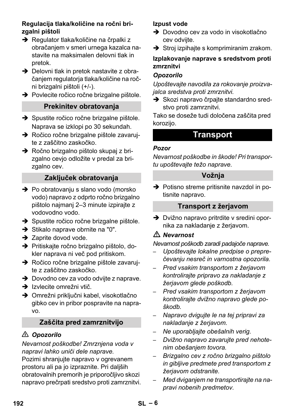 Transport | Karcher HD 16-15-4 Cage Plus User Manual | Page 192 / 316