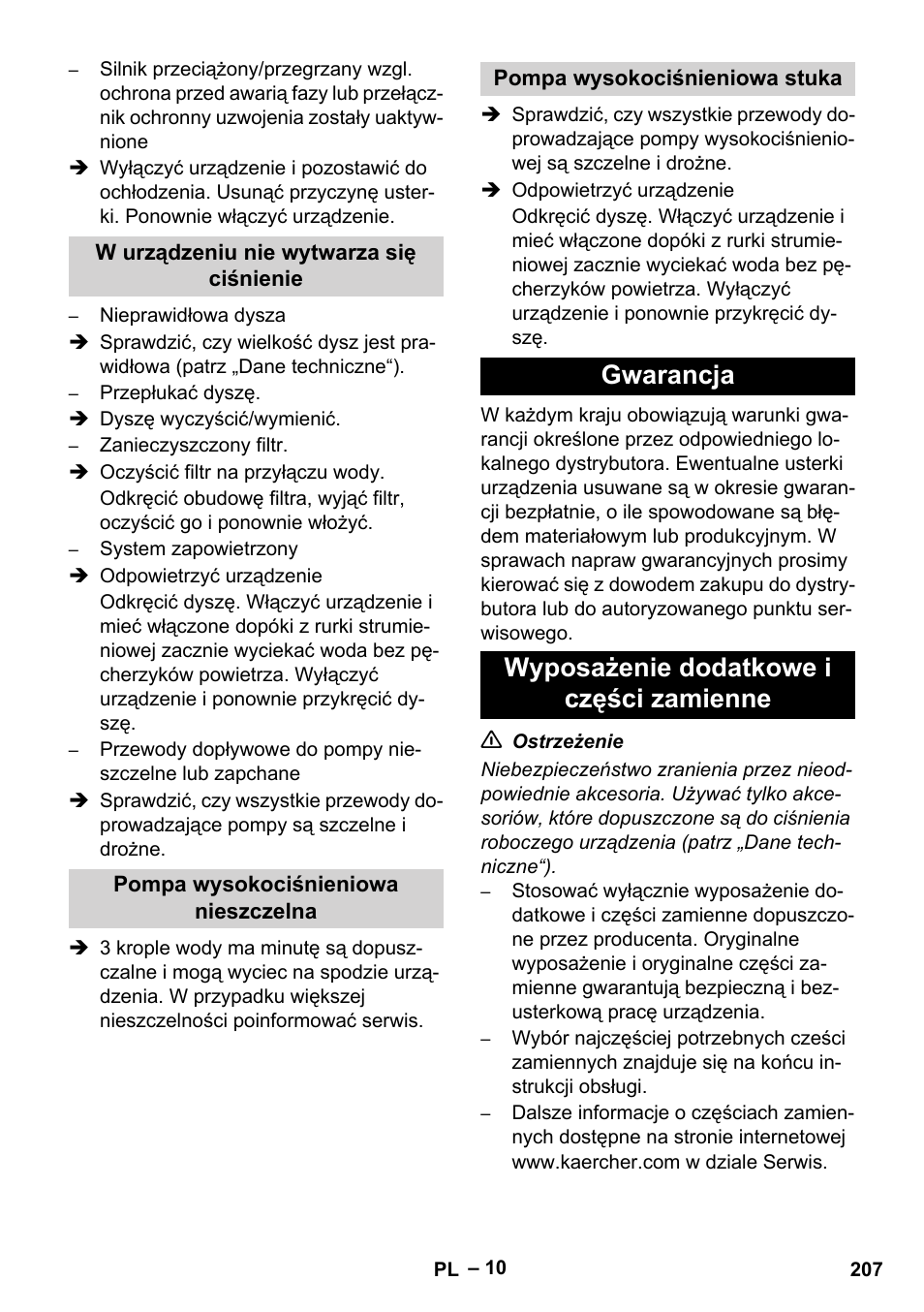 Gwarancja wyposażenie dodatkowe i części zamienne | Karcher HD 16-15-4 Cage Plus User Manual | Page 207 / 316