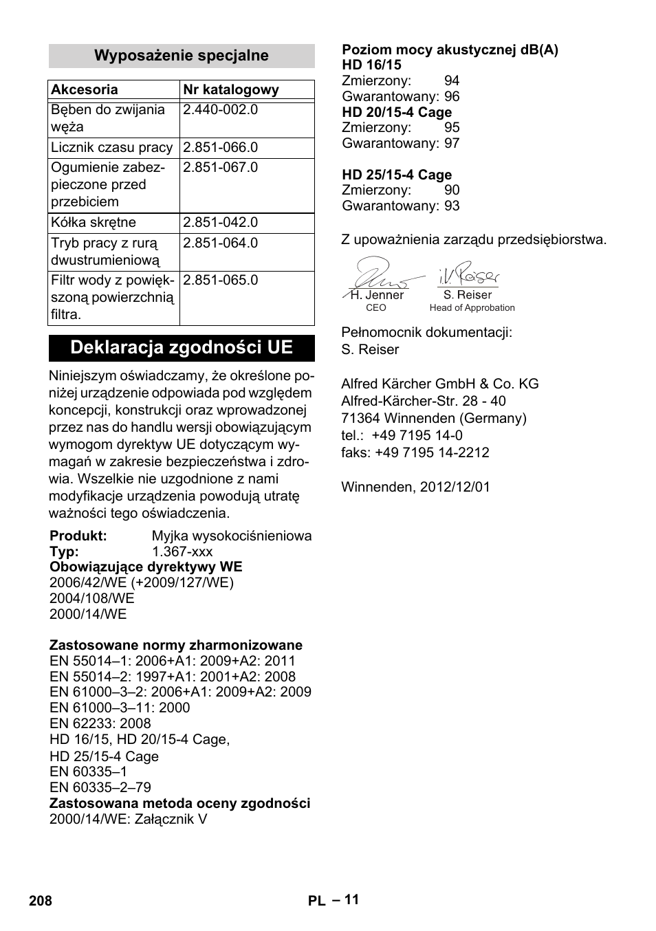 Deklaracja zgodności ue | Karcher HD 16-15-4 Cage Plus User Manual | Page 208 / 316