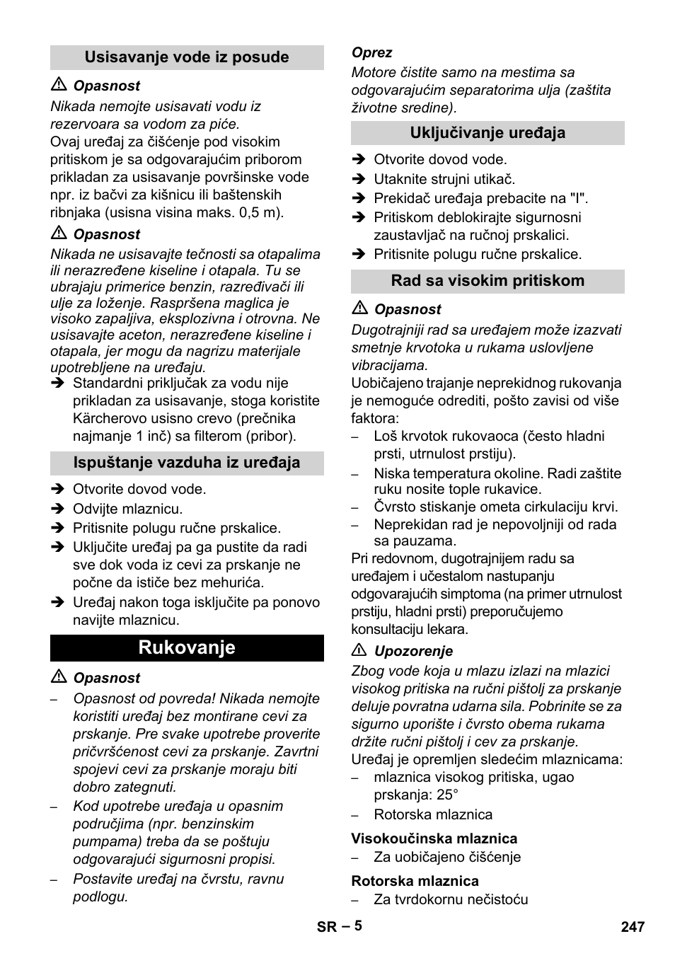 Rukovanje | Karcher HD 16-15-4 Cage Plus User Manual | Page 247 / 316
