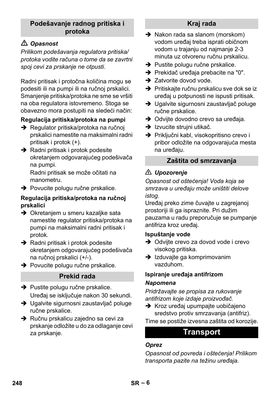 Transport | Karcher HD 16-15-4 Cage Plus User Manual | Page 248 / 316