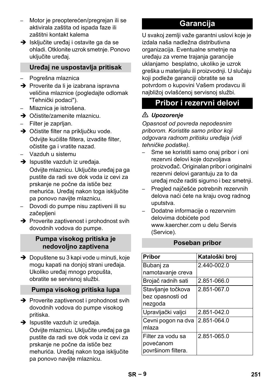 Garancija pribor i rezervni delovi | Karcher HD 16-15-4 Cage Plus User Manual | Page 251 / 316