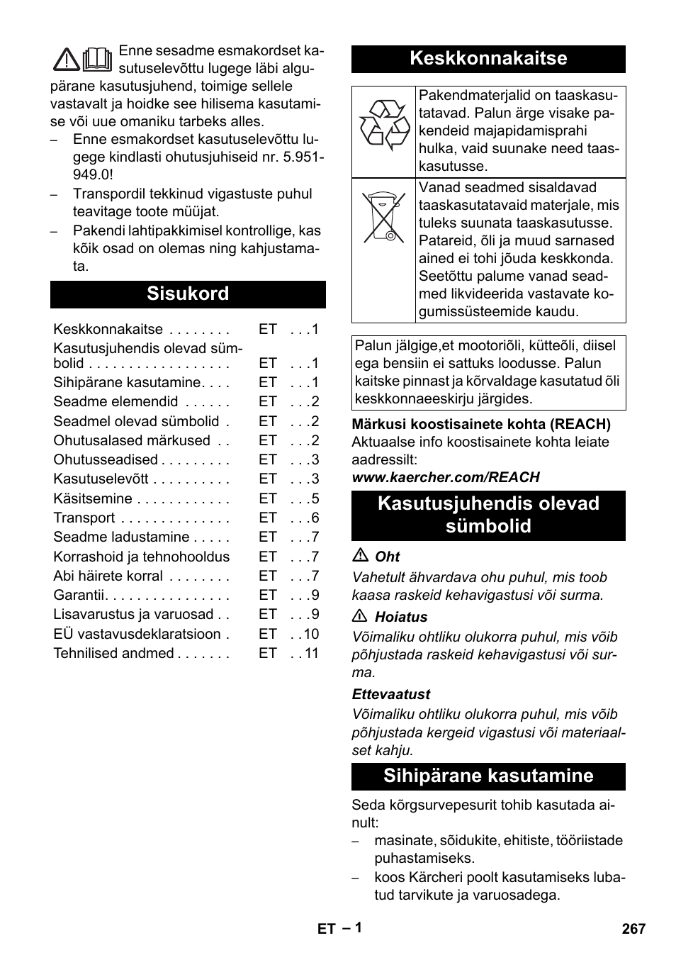 Eesti, Sisukord, Keskkonnakaitse | Karcher HD 16-15-4 Cage Plus User Manual | Page 267 / 316