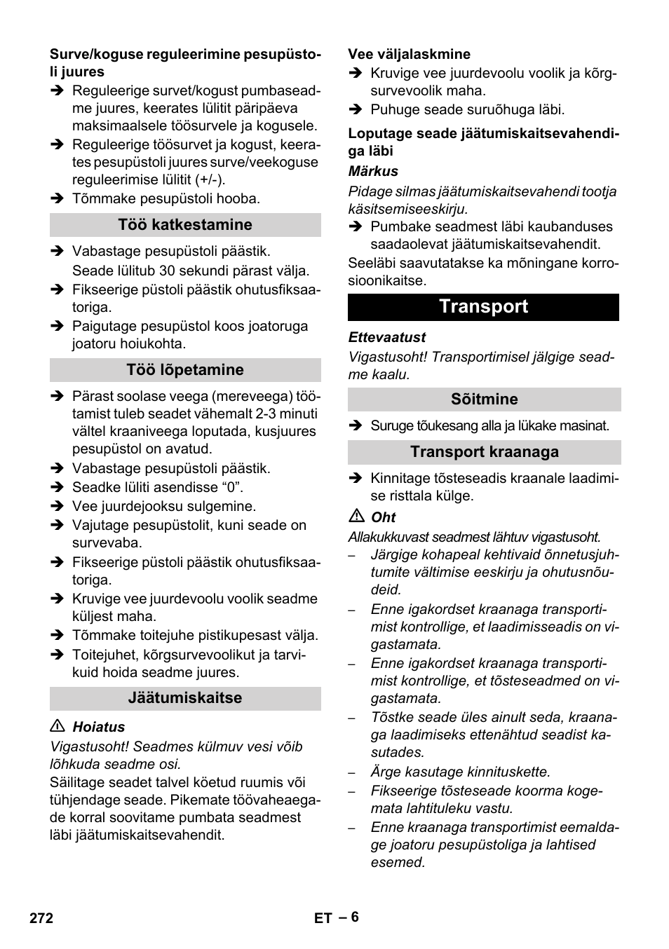 Transport | Karcher HD 16-15-4 Cage Plus User Manual | Page 272 / 316