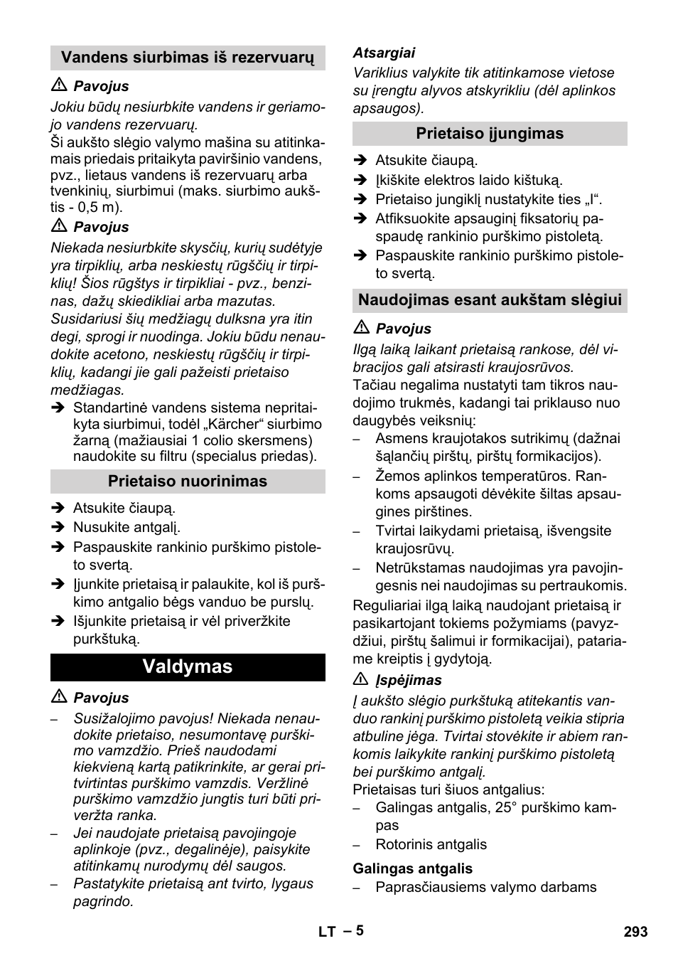 Valdymas | Karcher HD 16-15-4 Cage Plus User Manual | Page 293 / 316