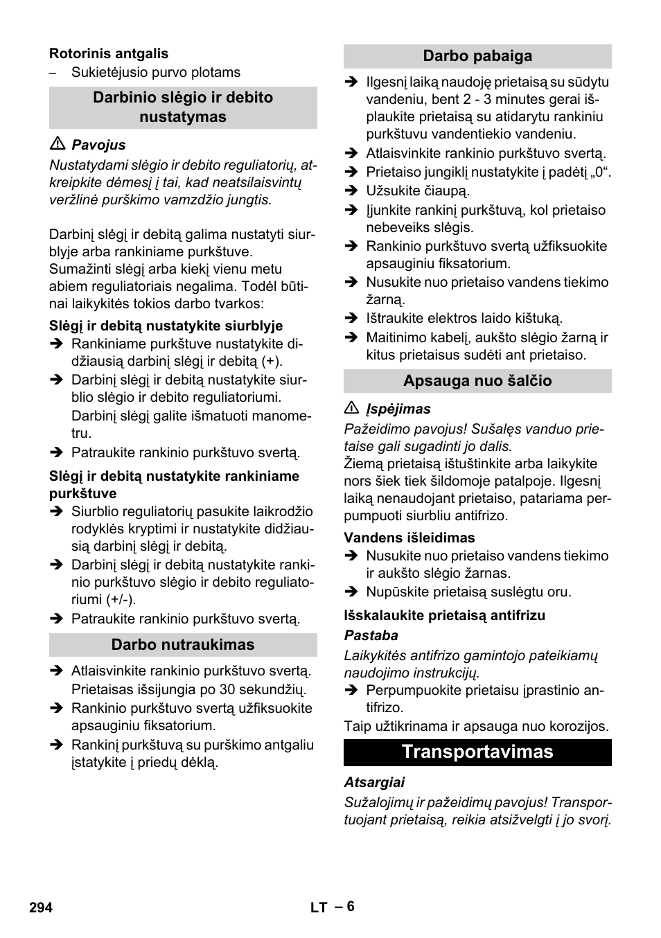 Transportavimas | Karcher HD 16-15-4 Cage Plus User Manual | Page 294 / 316