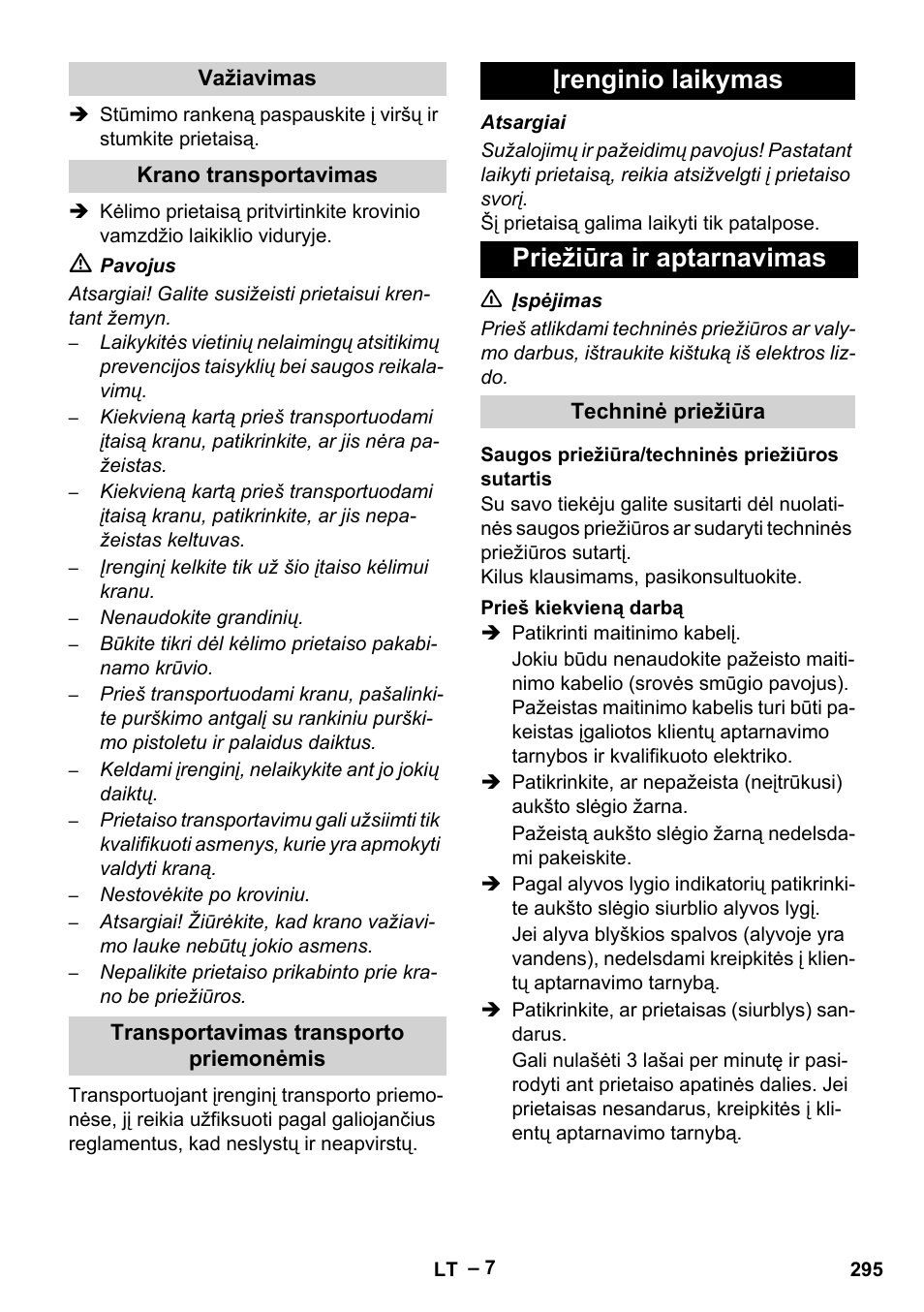 Įrenginio laikymas priežiūra ir aptarnavimas | Karcher HD 16-15-4 Cage Plus User Manual | Page 295 / 316