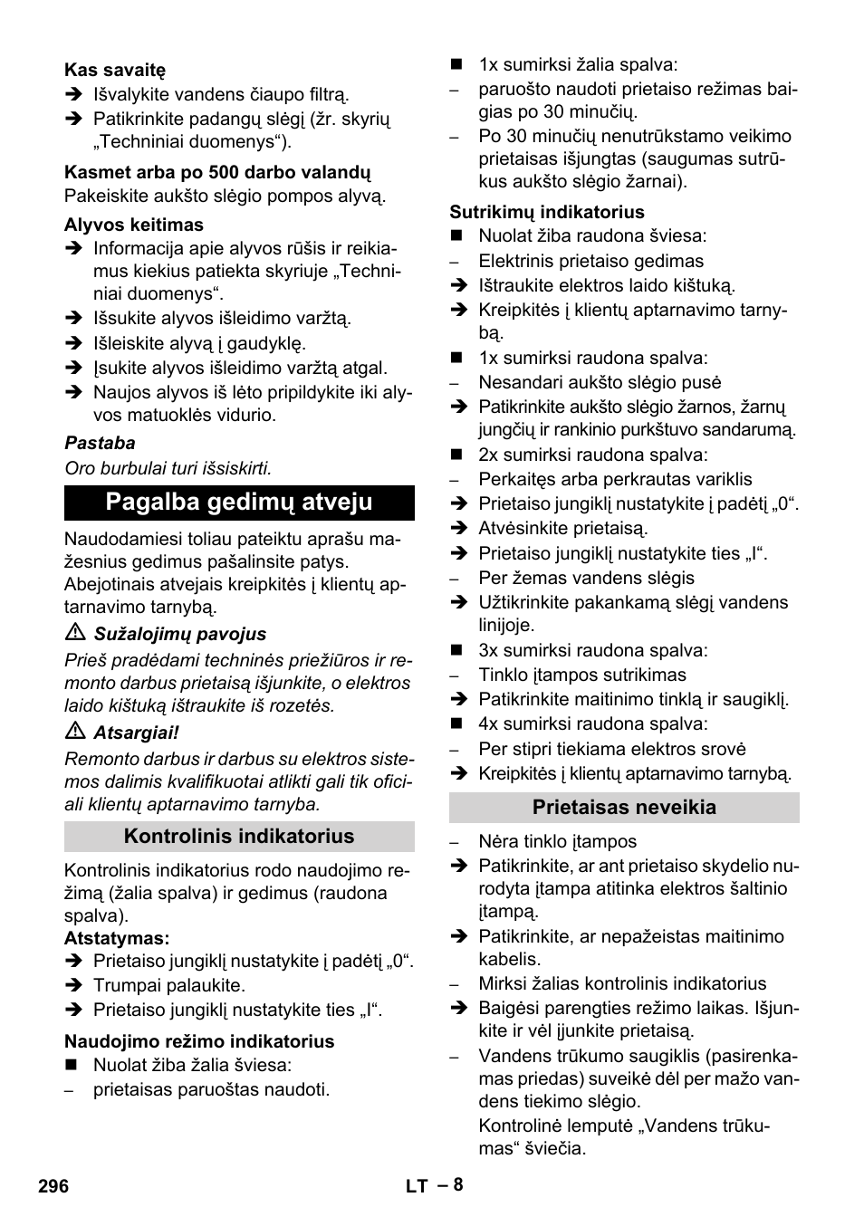 Pagalba gedimų atveju | Karcher HD 16-15-4 Cage Plus User Manual | Page 296 / 316