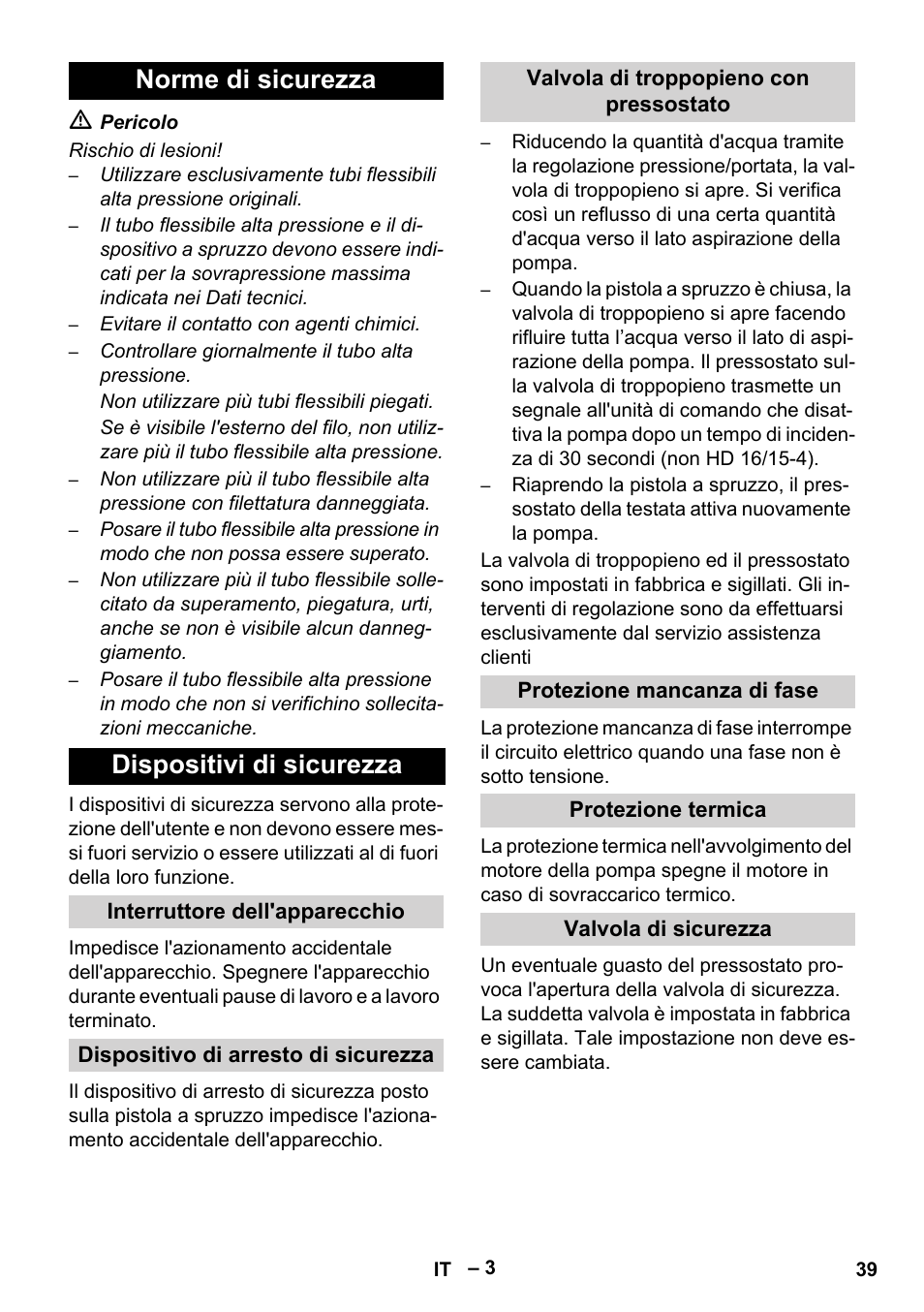 Norme di sicurezza dispositivi di sicurezza | Karcher HD 16-15-4 Cage Plus User Manual | Page 39 / 316