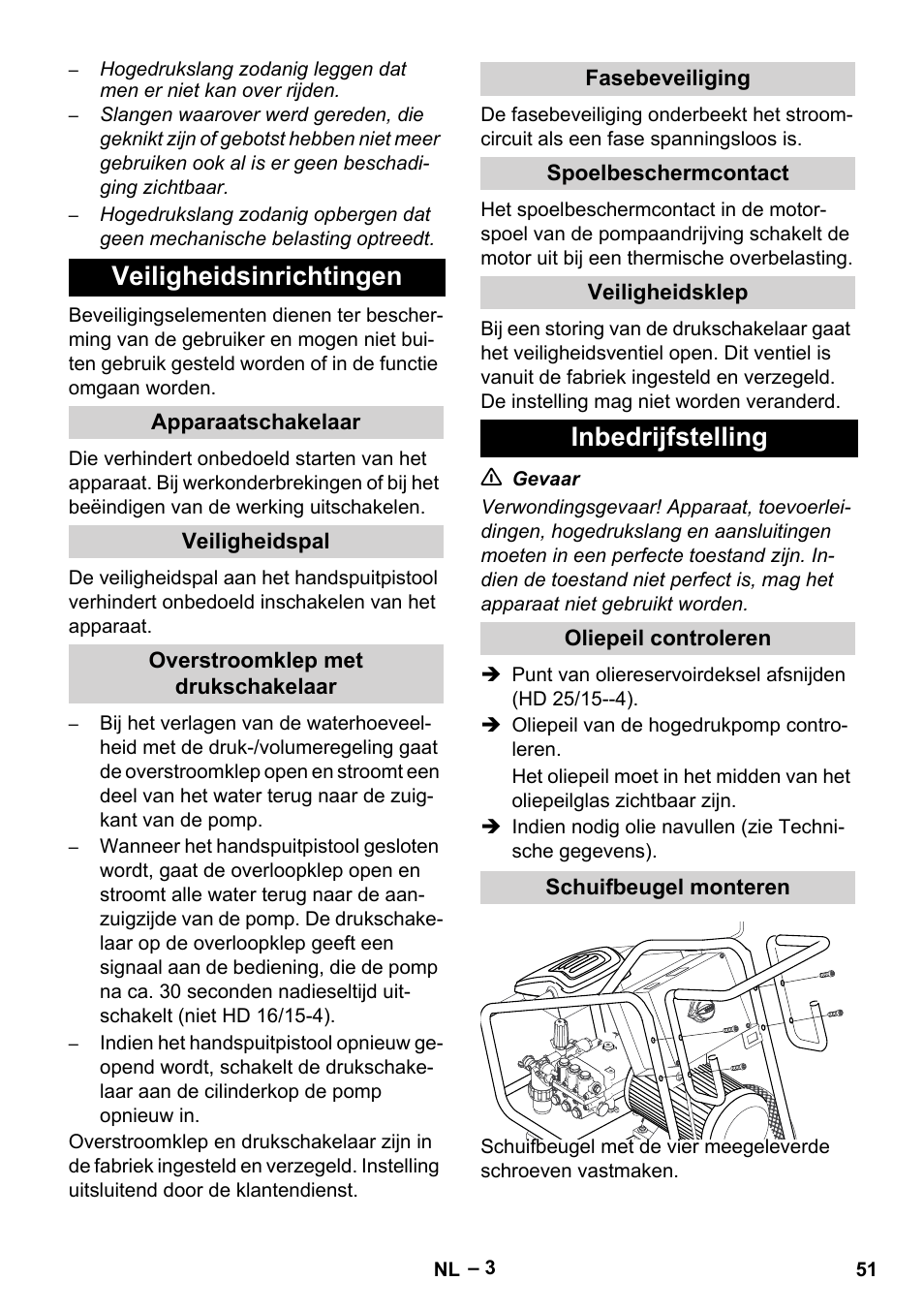 Veiligheidsinrichtingen, Inbedrijfstelling | Karcher HD 16-15-4 Cage Plus User Manual | Page 51 / 316