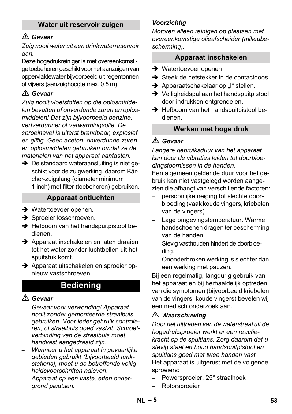 Bediening | Karcher HD 16-15-4 Cage Plus User Manual | Page 53 / 316