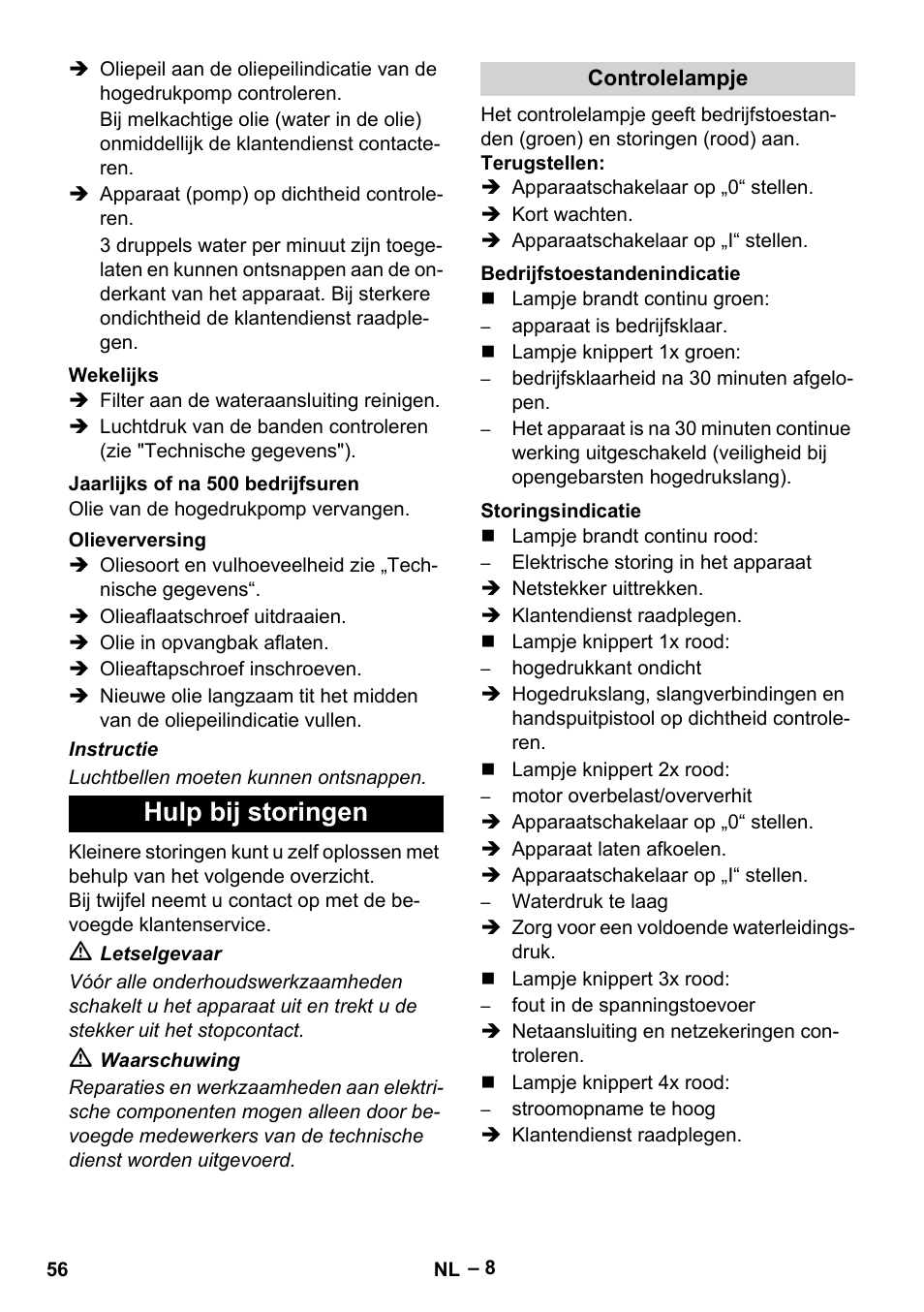 Hulp bij storingen | Karcher HD 16-15-4 Cage Plus User Manual | Page 56 / 316