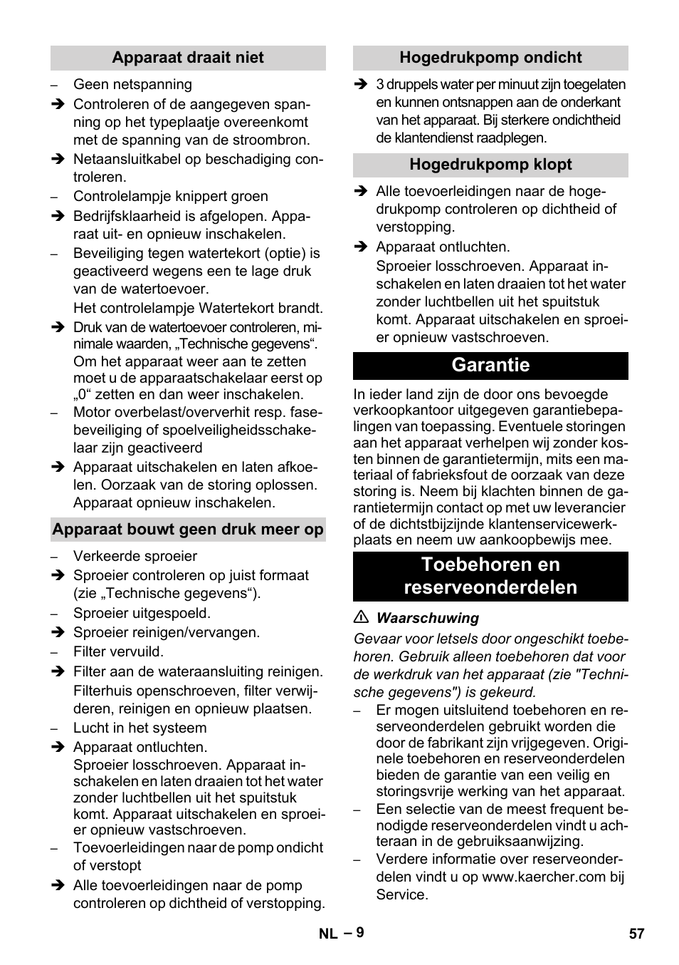 Garantie toebehoren en reserveonderdelen | Karcher HD 16-15-4 Cage Plus User Manual | Page 57 / 316