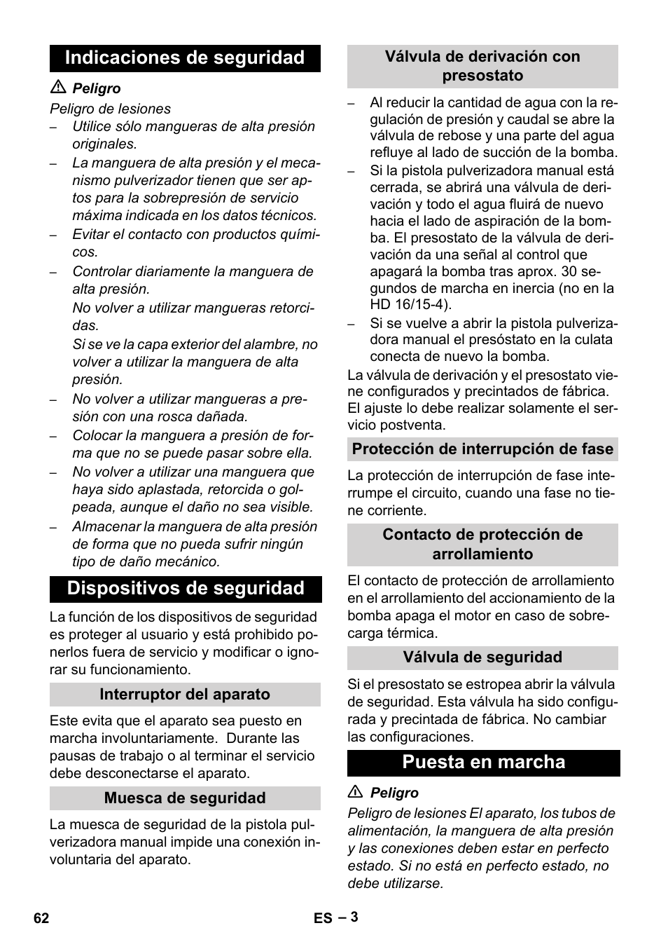 Puesta en marcha | Karcher HD 16-15-4 Cage Plus User Manual | Page 62 / 316