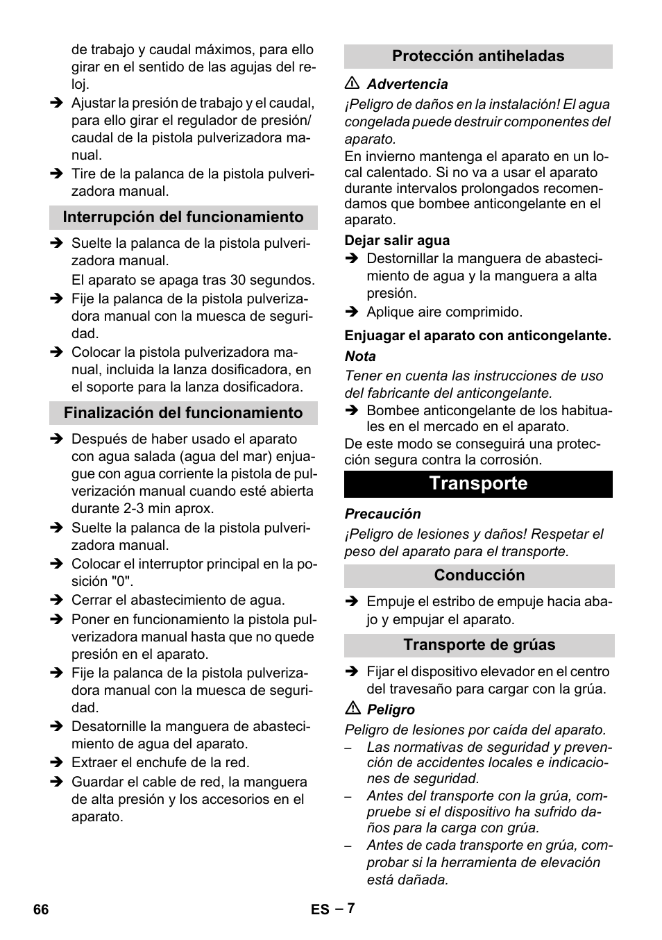 Transporte | Karcher HD 16-15-4 Cage Plus User Manual | Page 66 / 316