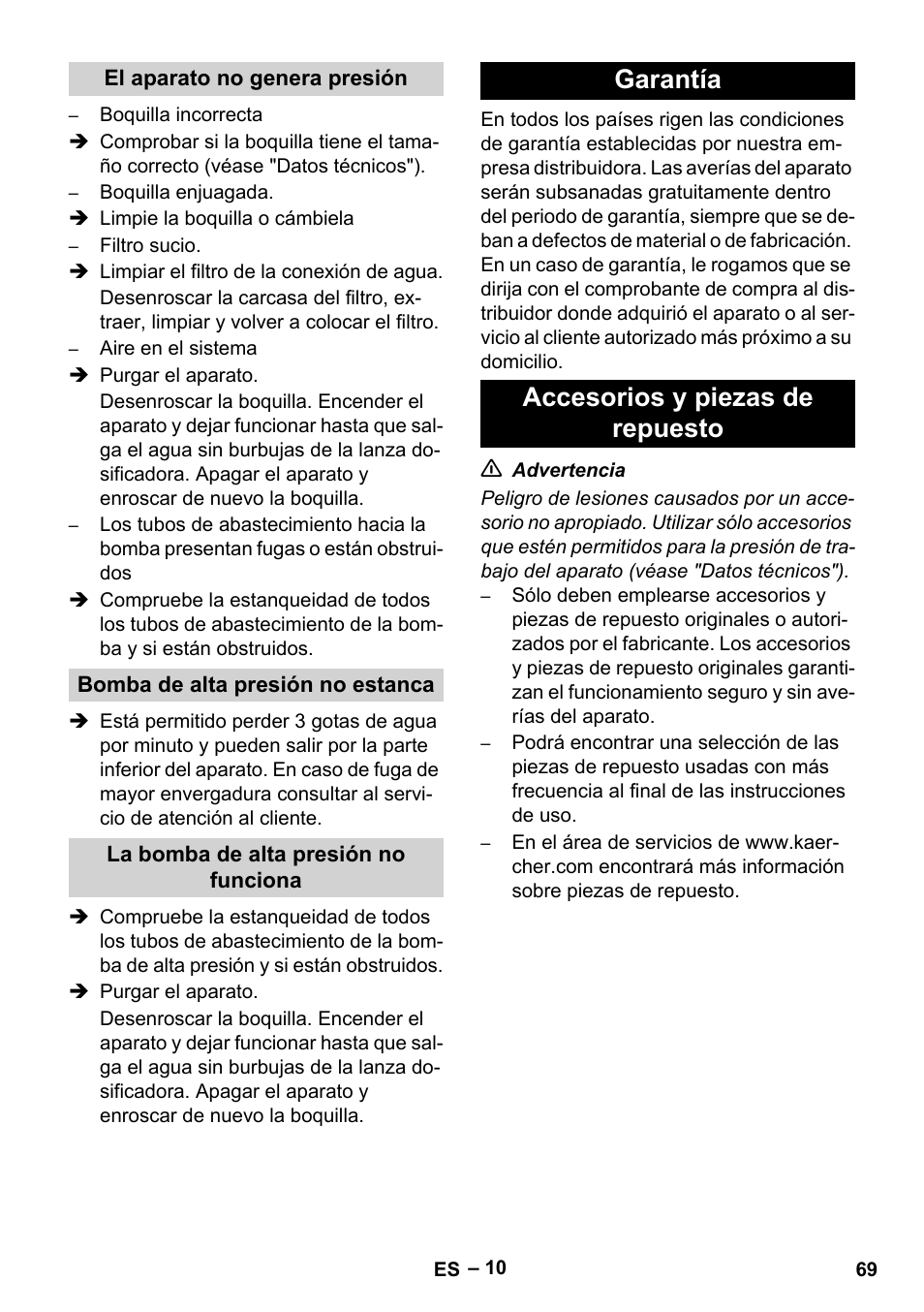 Garantía accesorios y piezas de repuesto | Karcher HD 16-15-4 Cage Plus User Manual | Page 69 / 316