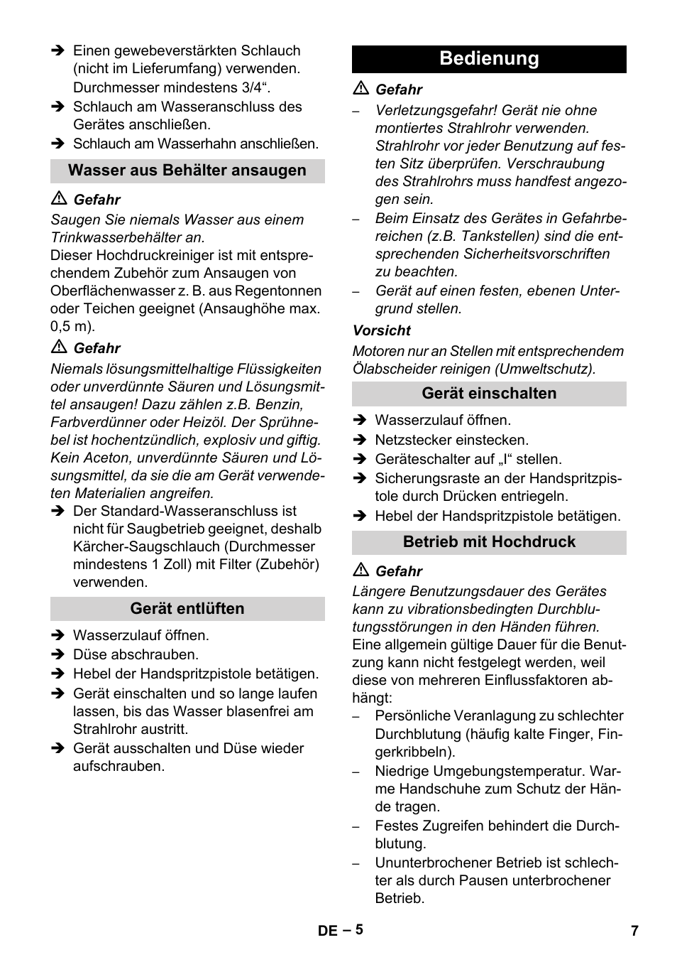 Bedienung | Karcher HD 16-15-4 Cage Plus User Manual | Page 7 / 316