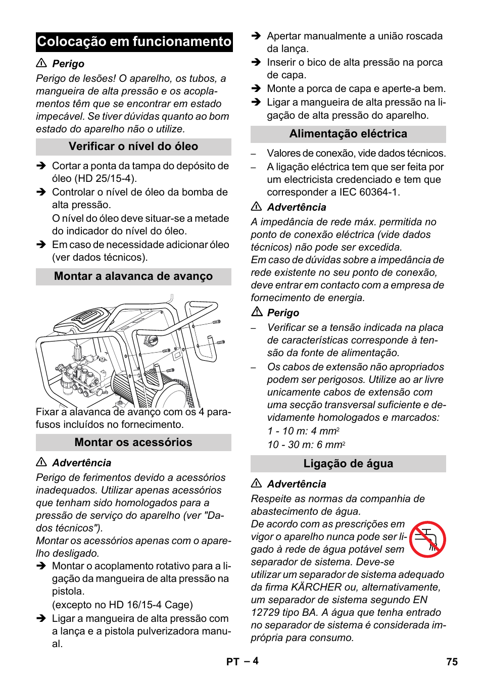 Colocação em funcionamento | Karcher HD 16-15-4 Cage Plus User Manual | Page 75 / 316