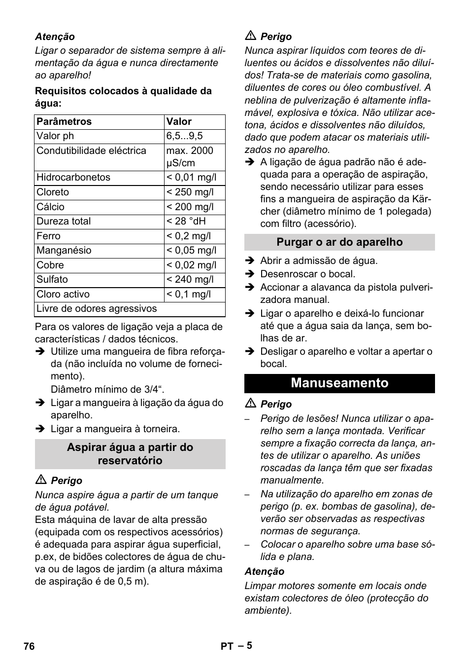 Manuseamento | Karcher HD 16-15-4 Cage Plus User Manual | Page 76 / 316