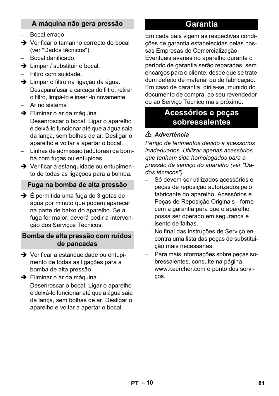 Garantia acessórios e peças sobressalentes | Karcher HD 16-15-4 Cage Plus User Manual | Page 81 / 316