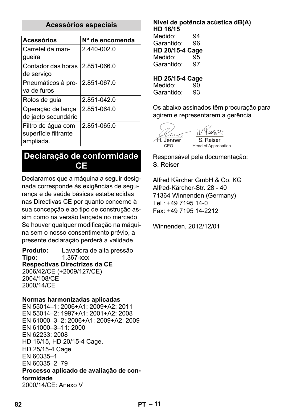 Declaração de conformidade ce | Karcher HD 16-15-4 Cage Plus User Manual | Page 82 / 316