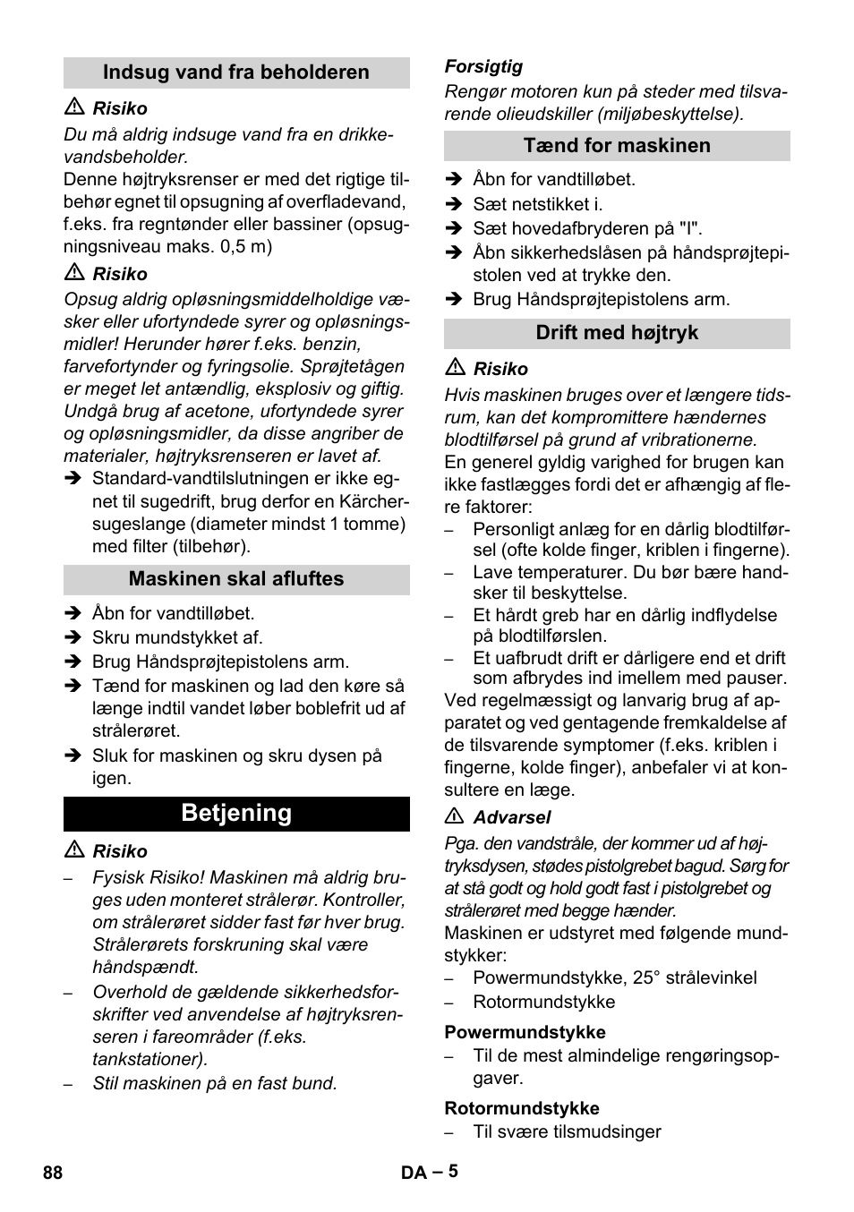 Betjening | Karcher HD 16-15-4 Cage Plus User Manual | Page 88 / 316