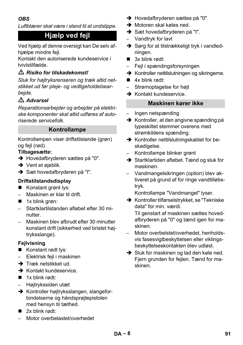 Hjælp ved fejl | Karcher HD 16-15-4 Cage Plus User Manual | Page 91 / 316