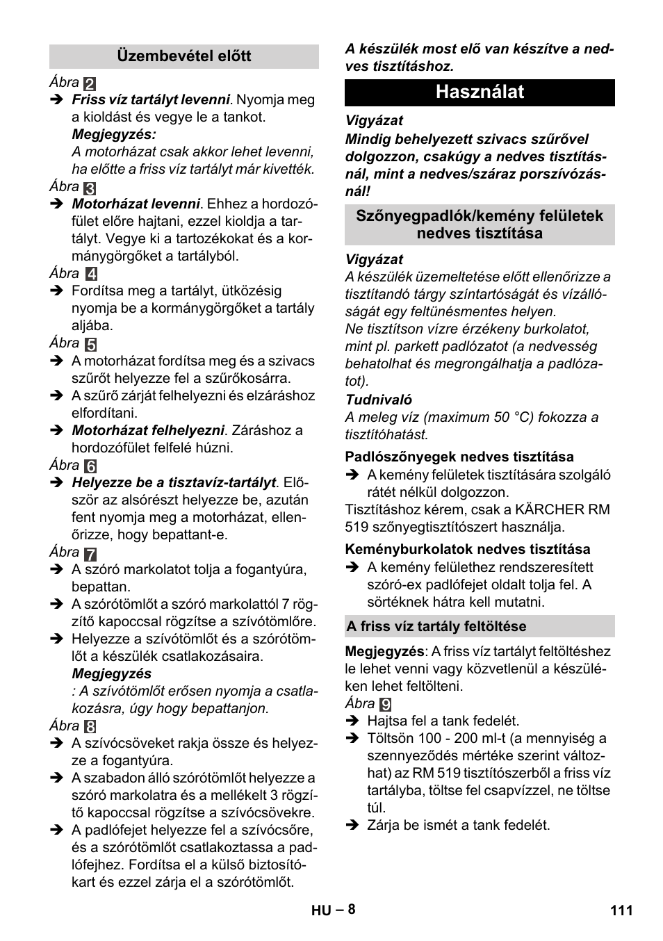 Használat | Karcher SE 4001 User Manual | Page 111 / 222