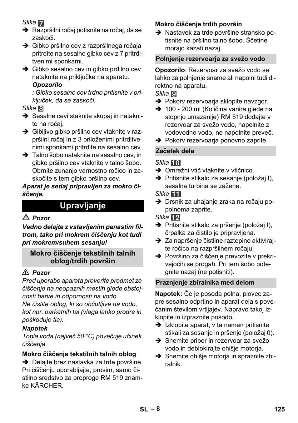 Upravljanje | Karcher SE 4001 User Manual | Page 125 / 222