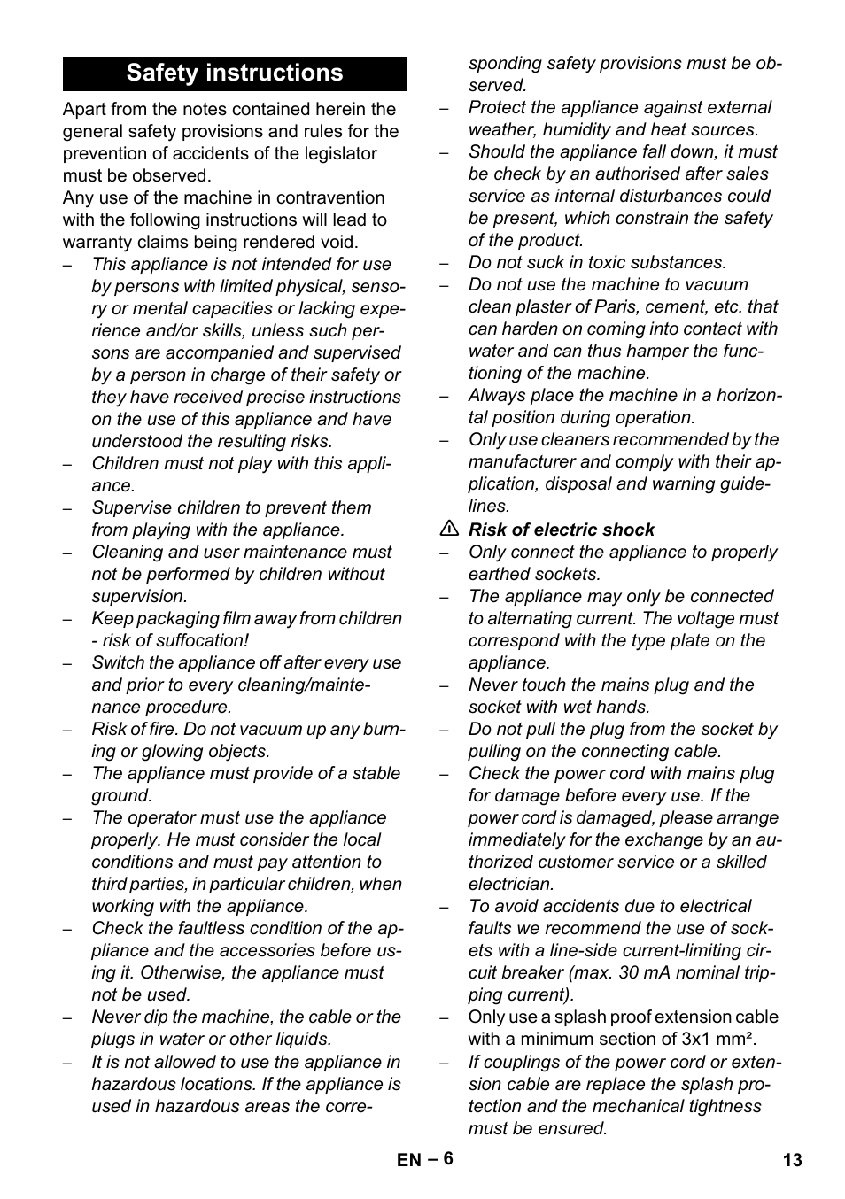 Safety instructions | Karcher SE 4001 User Manual | Page 13 / 222