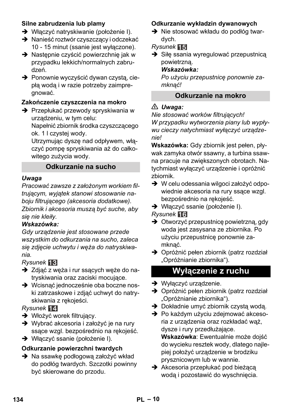 Wyłączenie z ruchu | Karcher SE 4001 User Manual | Page 134 / 222