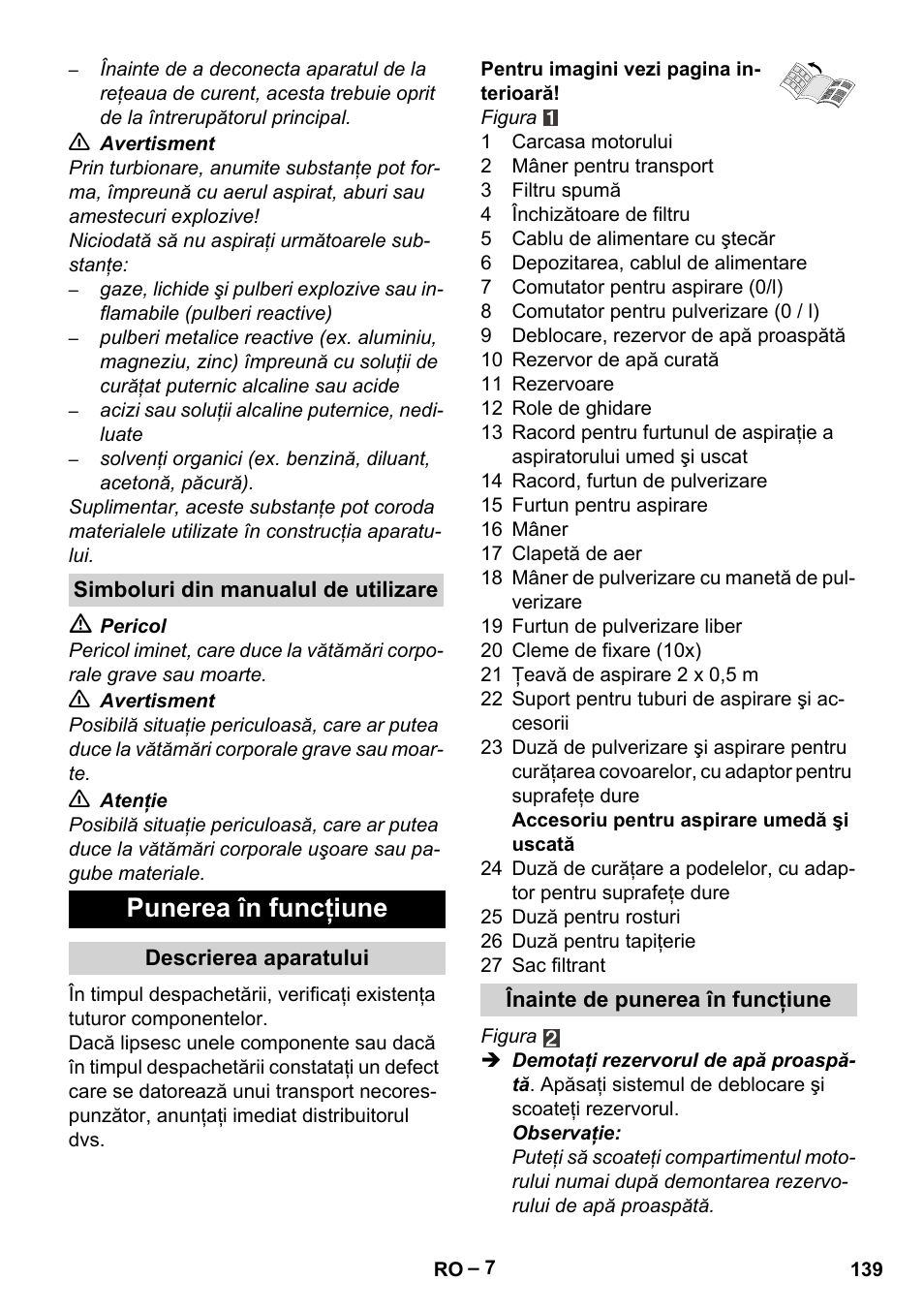 Punerea în funcţiune | Karcher SE 4001 User Manual | Page 139 / 222