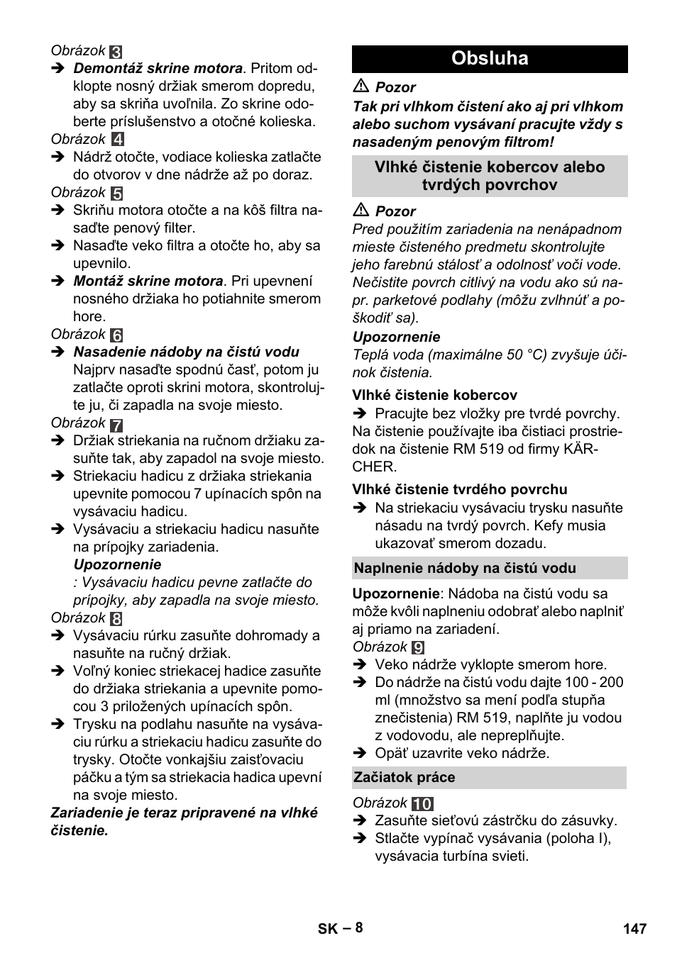 Obsluha | Karcher SE 4001 User Manual | Page 147 / 222