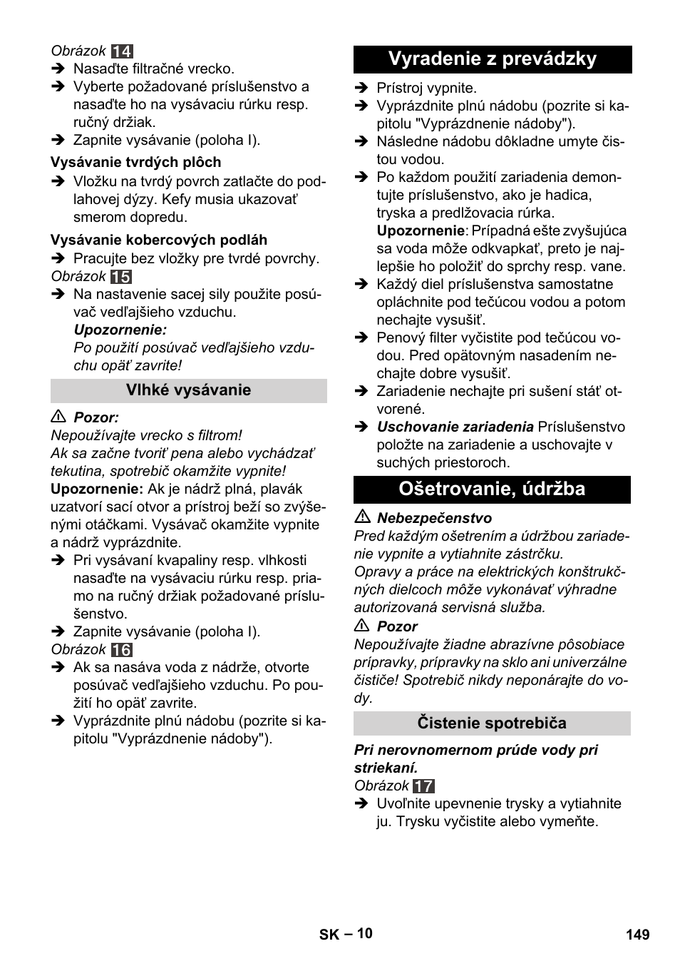 Vyradenie z prevádzky ošetrovanie, údržba | Karcher SE 4001 User Manual | Page 149 / 222