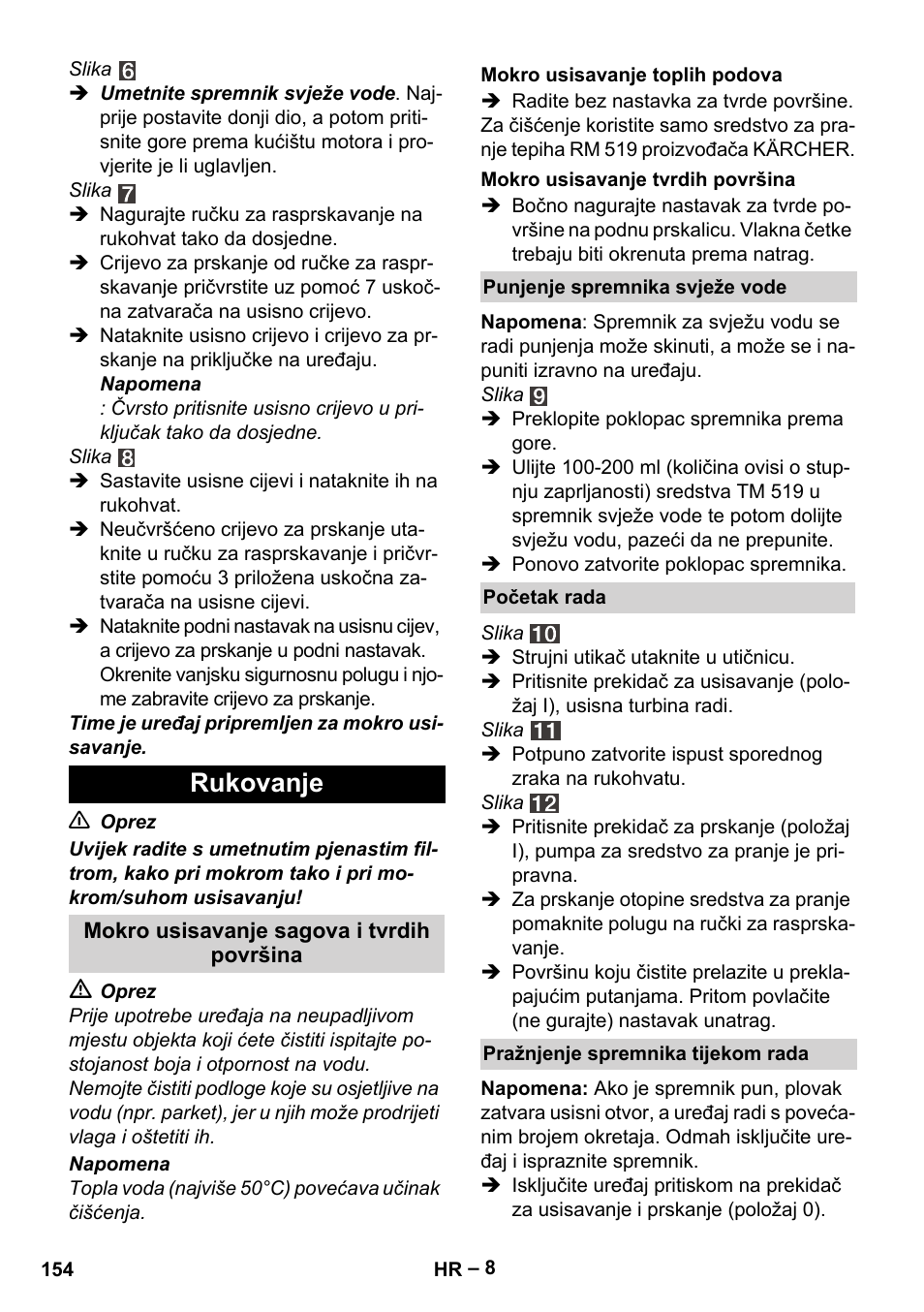 Rukovanje | Karcher SE 4001 User Manual | Page 154 / 222