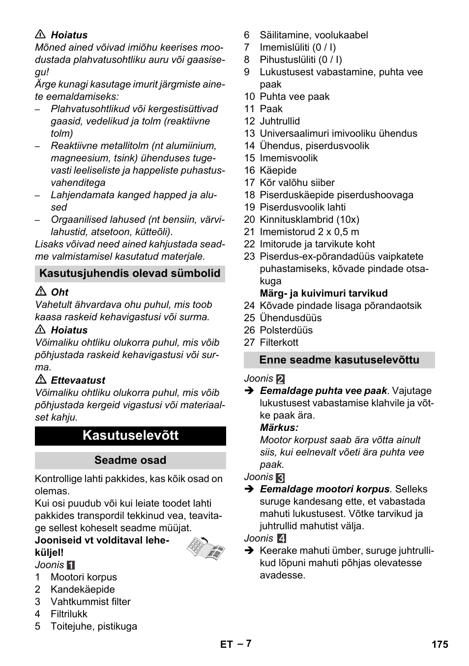 Kasutuselevõtt | Karcher SE 4001 User Manual | Page 175 / 222