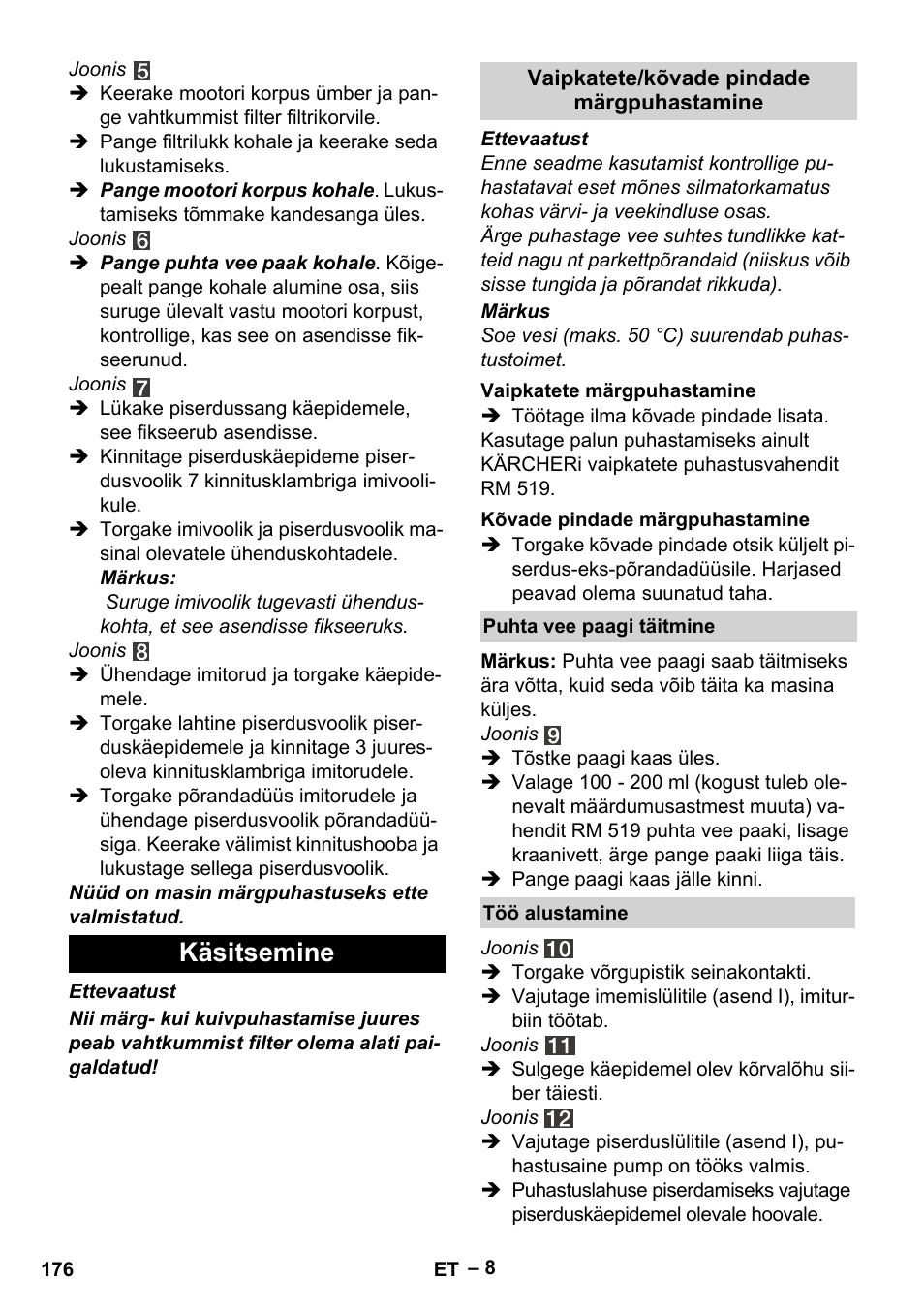 Käsitsemine | Karcher SE 4001 User Manual | Page 176 / 222