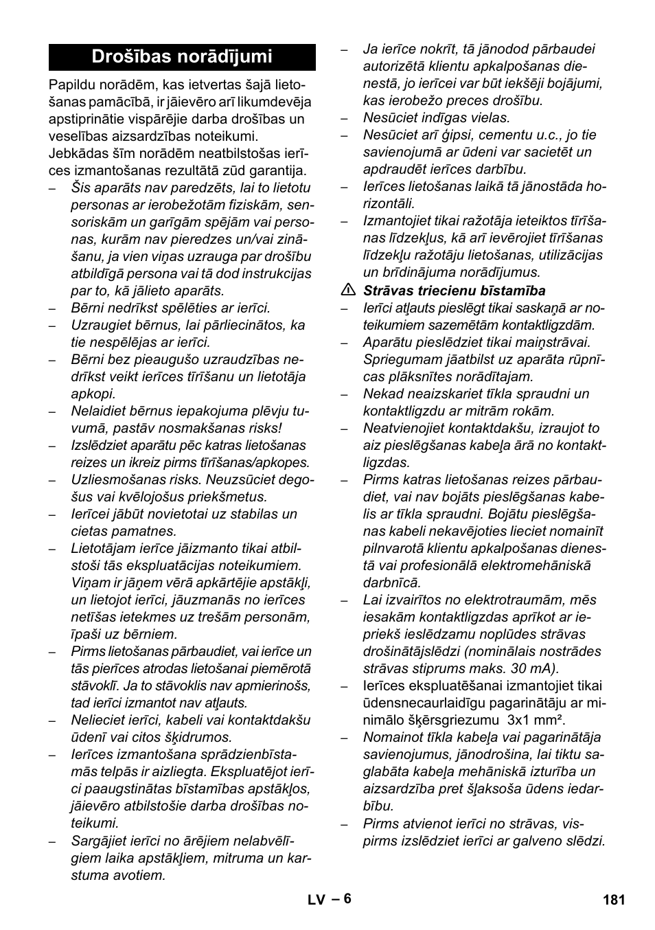 Drošības norādījumi | Karcher SE 4001 User Manual | Page 181 / 222