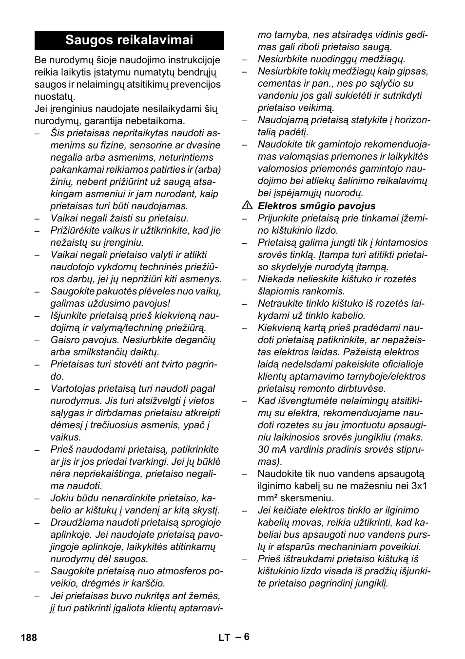 Saugos reikalavimai | Karcher SE 4001 User Manual | Page 188 / 222
