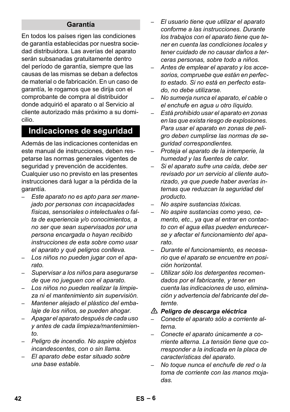 Indicaciones de seguridad | Karcher SE 4001 User Manual | Page 42 / 222