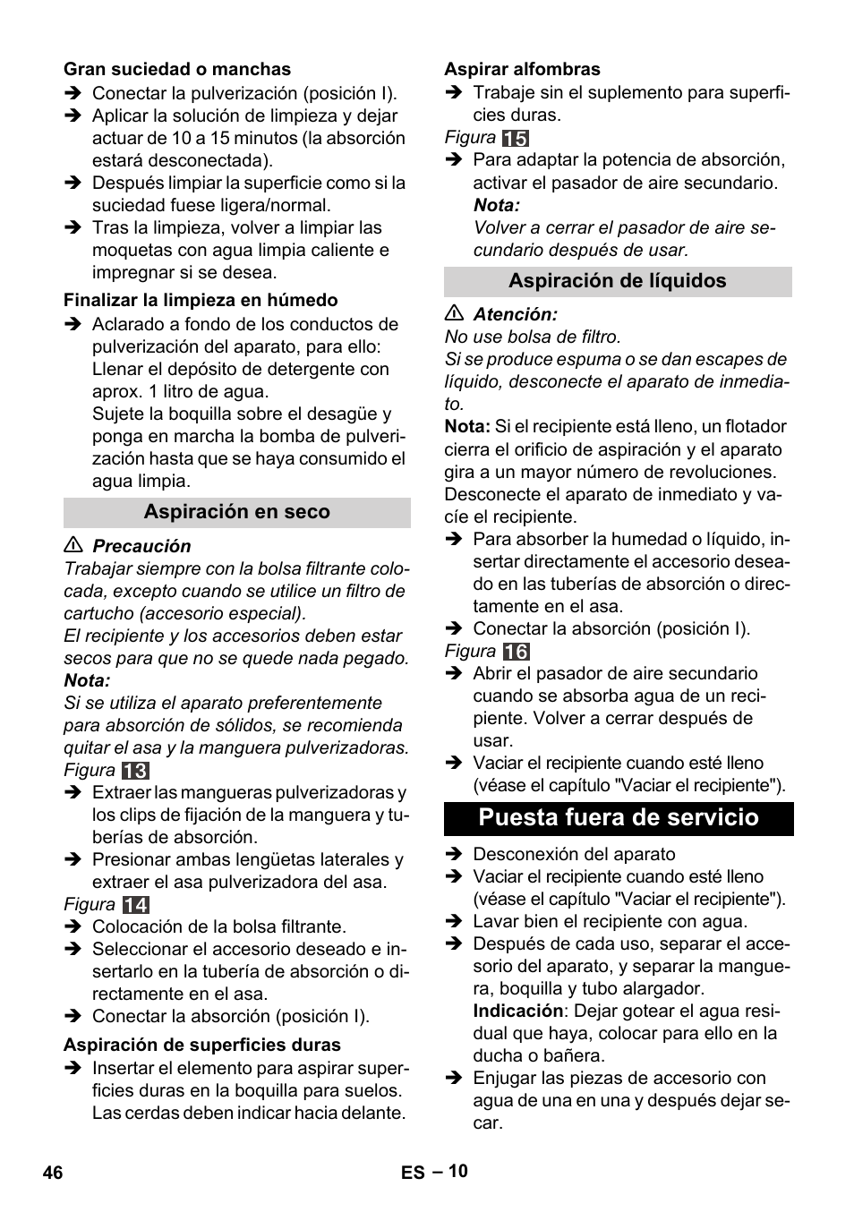 Puesta fuera de servicio | Karcher SE 4001 User Manual | Page 46 / 222