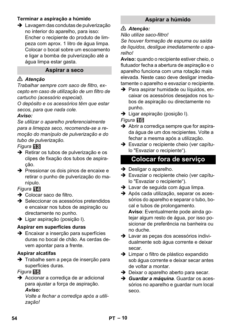 Colocar fora de serviço | Karcher SE 4001 User Manual | Page 54 / 222
