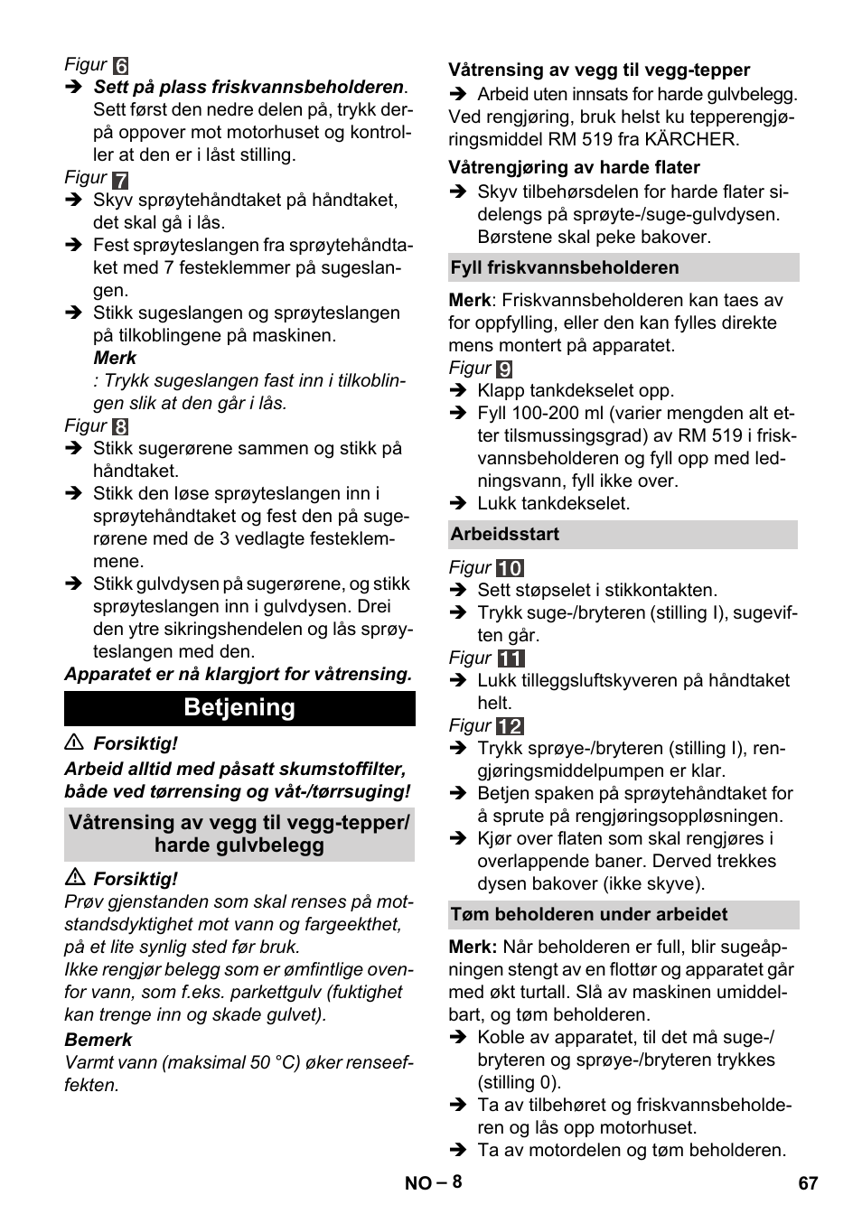 Betjening | Karcher SE 4001 User Manual | Page 67 / 222