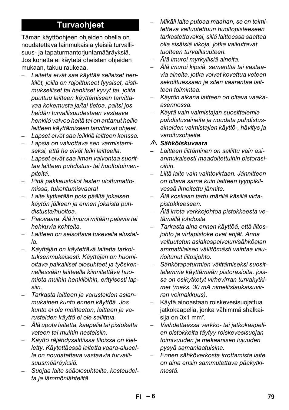 Turvaohjeet | Karcher SE 4001 User Manual | Page 79 / 222