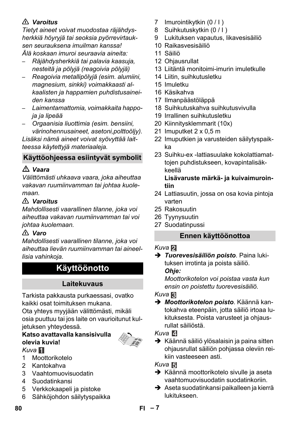 Käyttöönotto | Karcher SE 4001 User Manual | Page 80 / 222